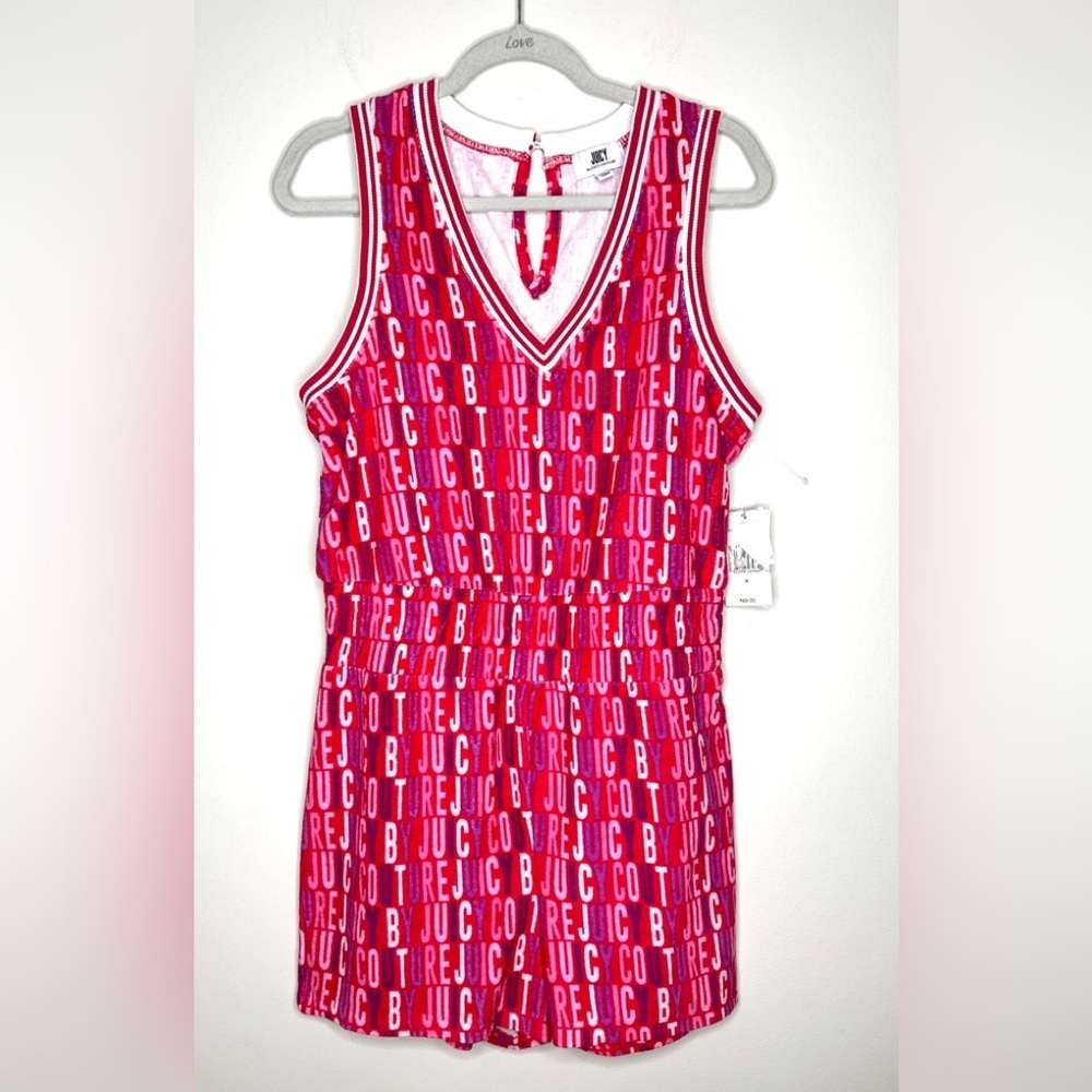 NWT Juicy Couture Terry Cloth Logo Romper Shorts Elastic Waist V Neck Woman’s M